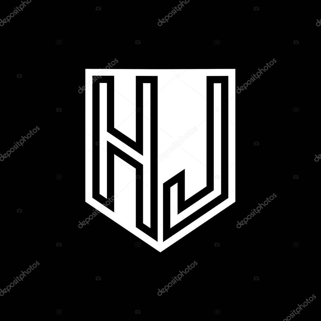 HJ Letter Logo monogram shield geometric line inside shield style design template