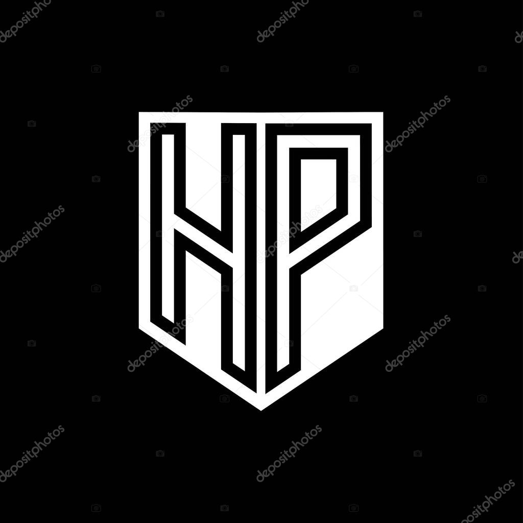 HP Letter Logo monogram shield geometric line inside shield style design template