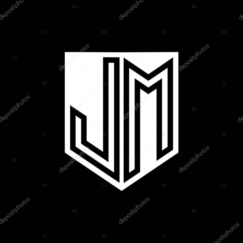 JM Letter Logo monogram shield geometric line inside shield style design template