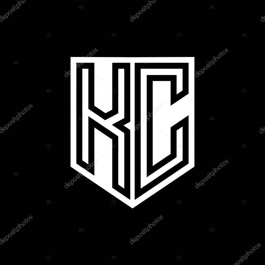 KC Letter Logo monogram shield geometric line inside shield style design template