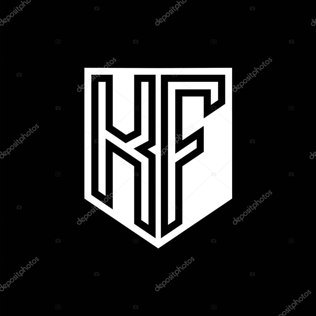 KF Letter Logo monogram shield geometric line inside shield style design template
