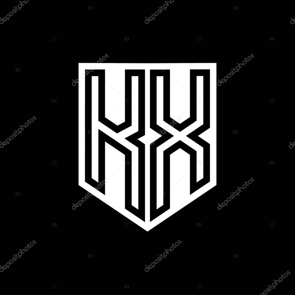 KX Letter Logo monogram shield geometric line inside shield style design template