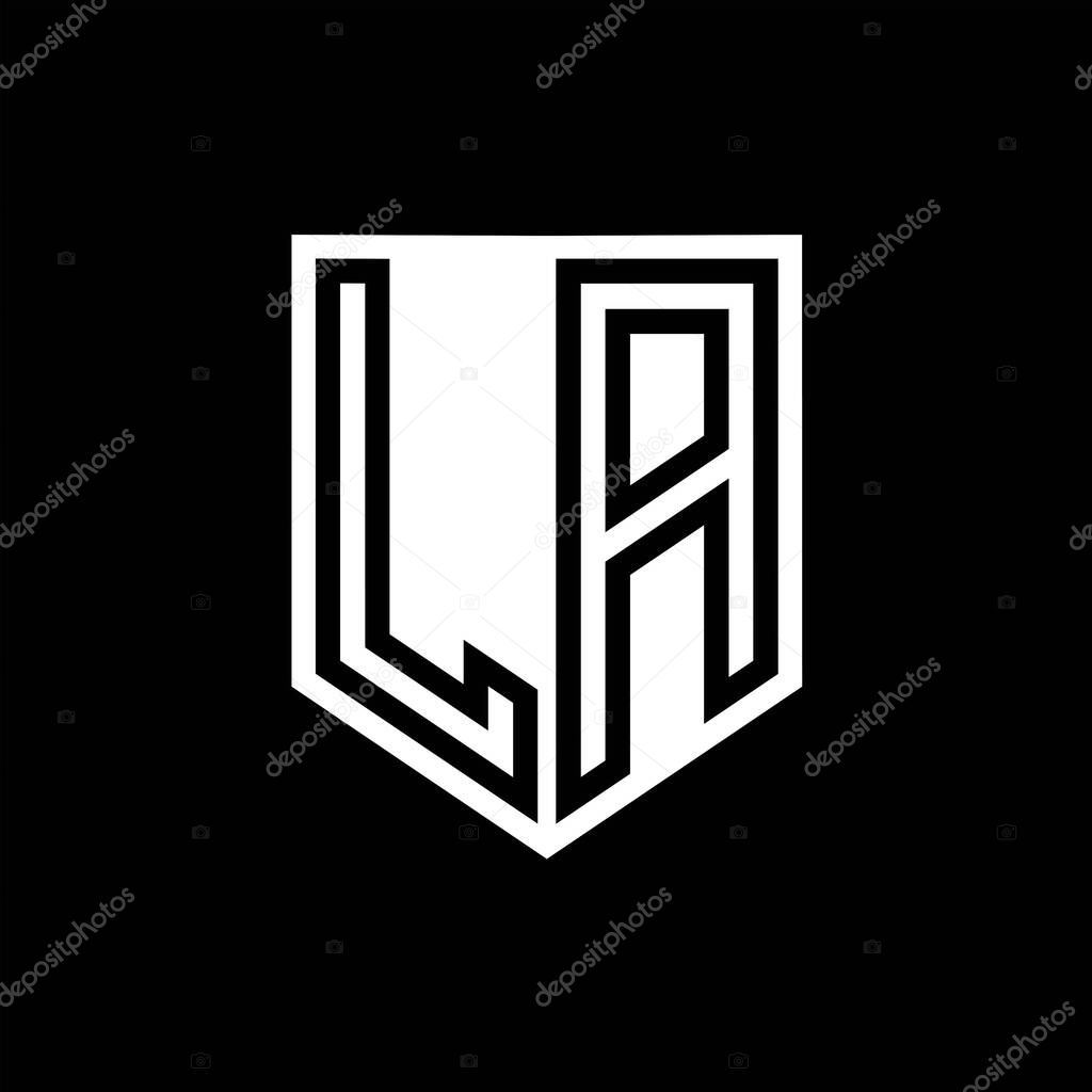 LA Letter Logo monogram shield geometric line inside shield style design template