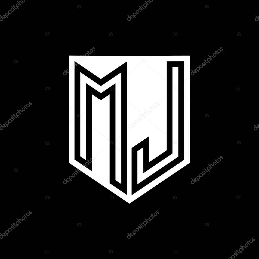 MJ Letter Logo monogram shield geometric line inside shield style design template