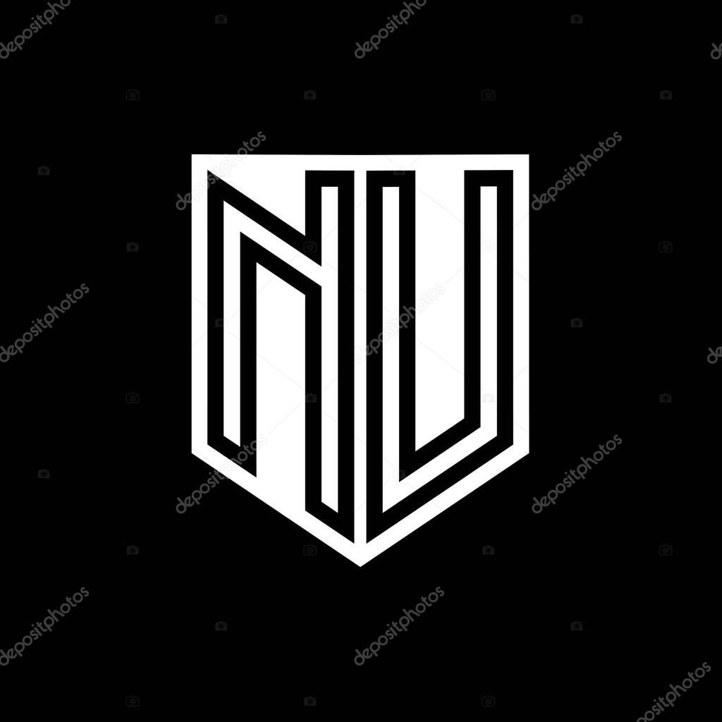 NU Letter Logo monogram shield geometric line inside shield style design template