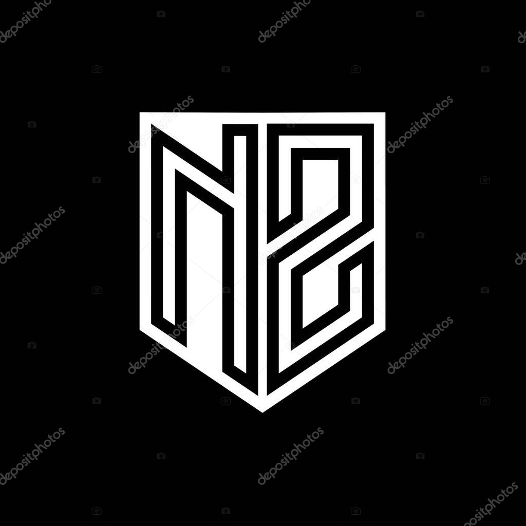 NZ Letter Logo monogram shield geometric line inside shield style design template