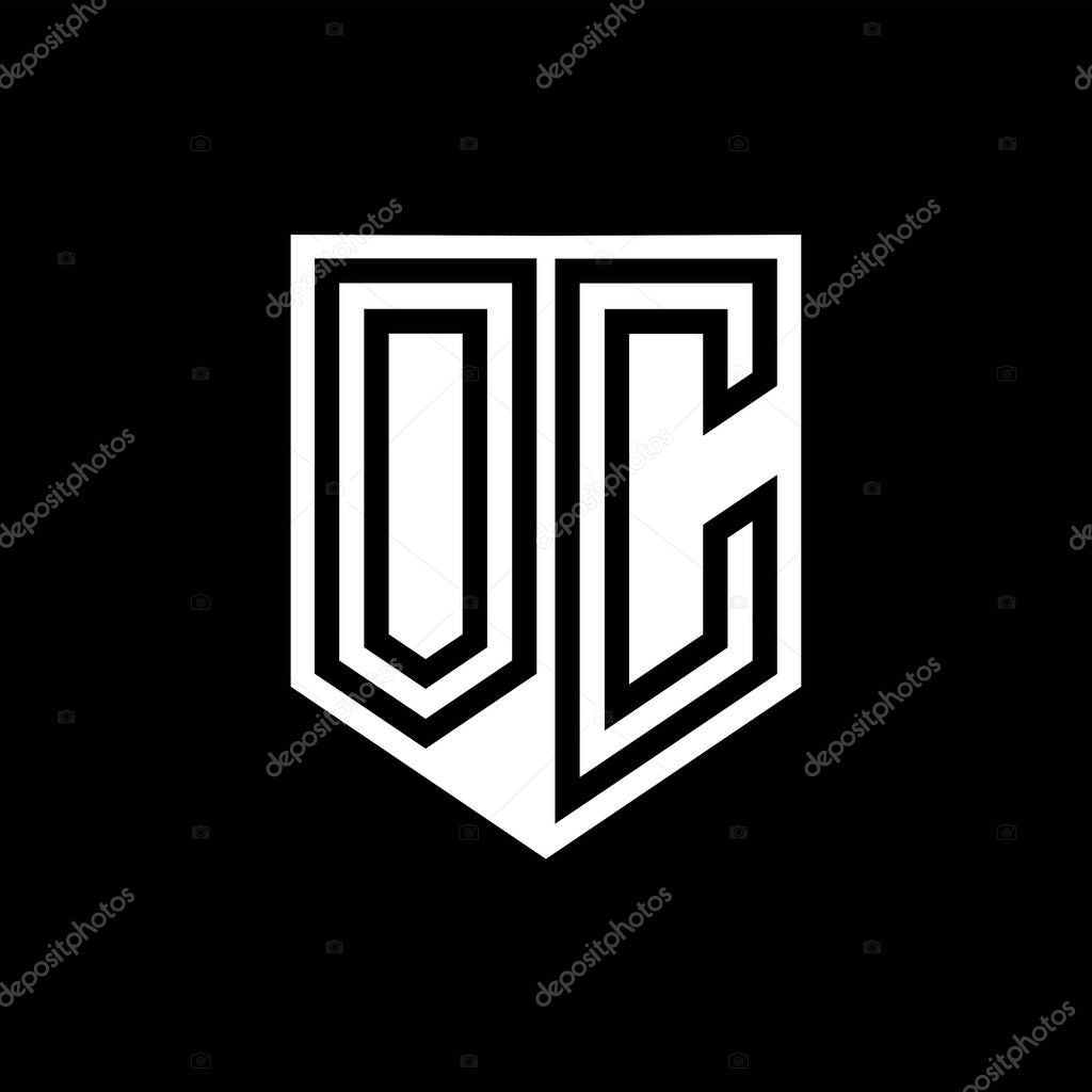 OC Letter Logo monogram shield geometric line inside shield style design template