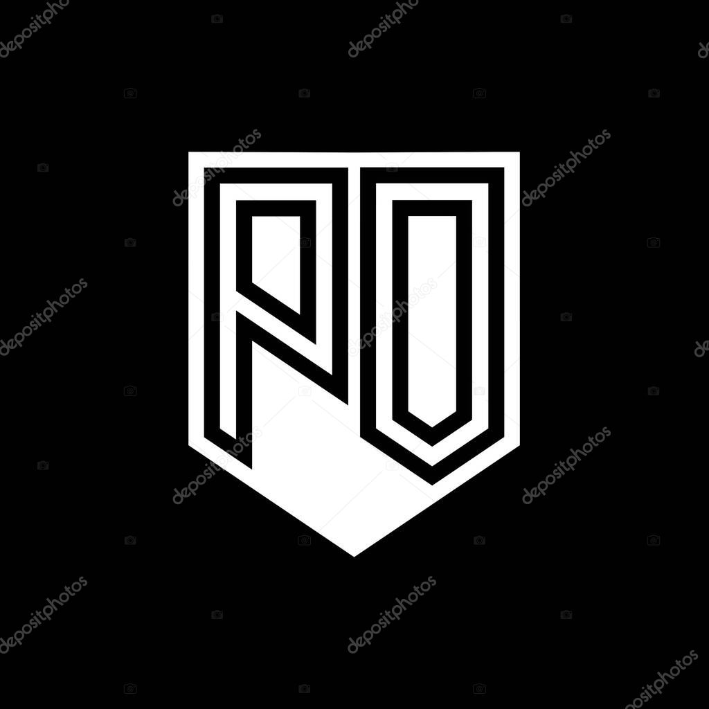 PO Letter Logo monogram shield geometric line inside shield style design template