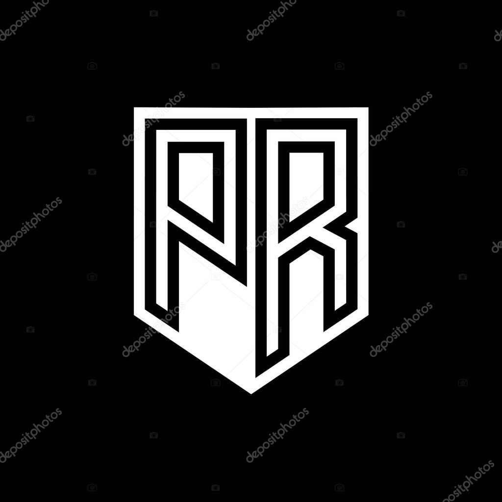 PR Letter Logo monogram shield geometric line inside shield style design template