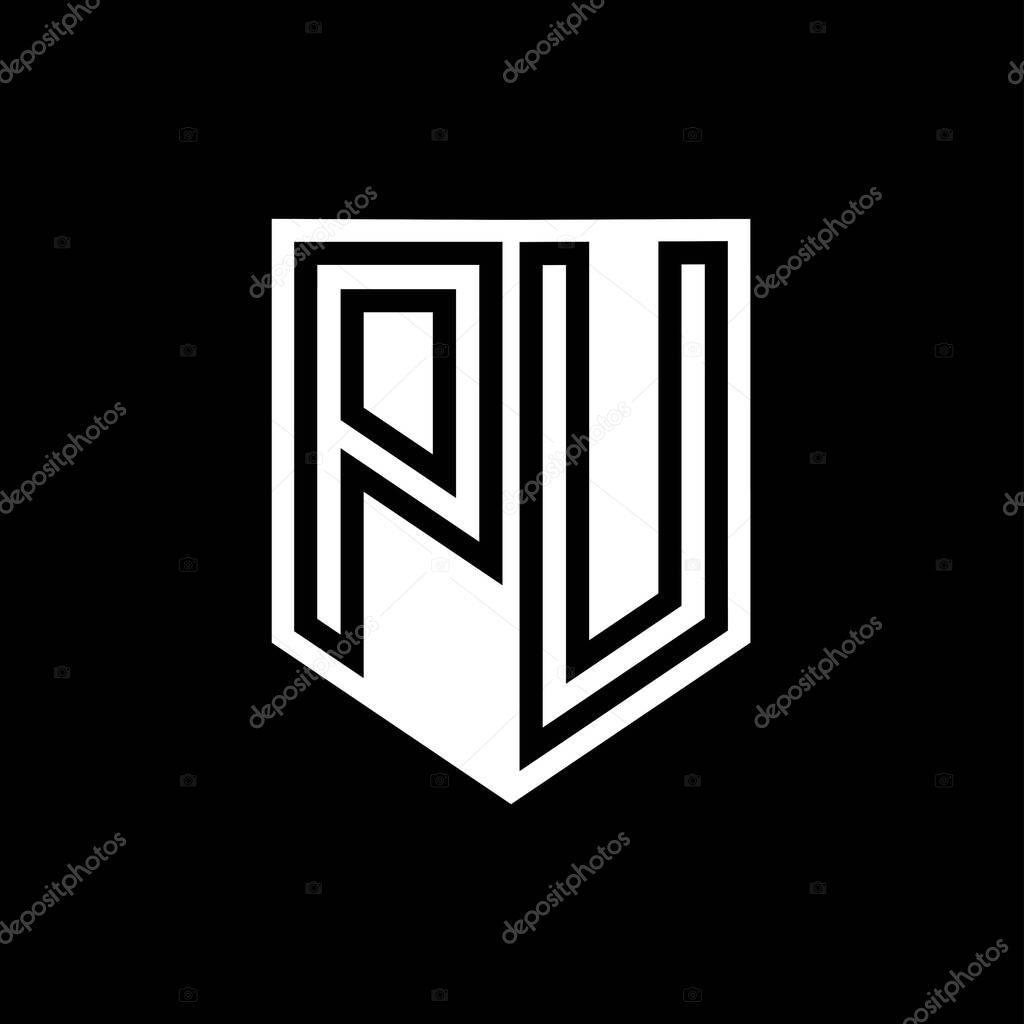 PU Letter Logo monogram shield geometric line inside shield style design template