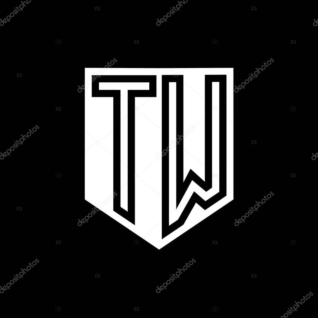 TW Letter Logo monogram shield geometric line inside shield style design template