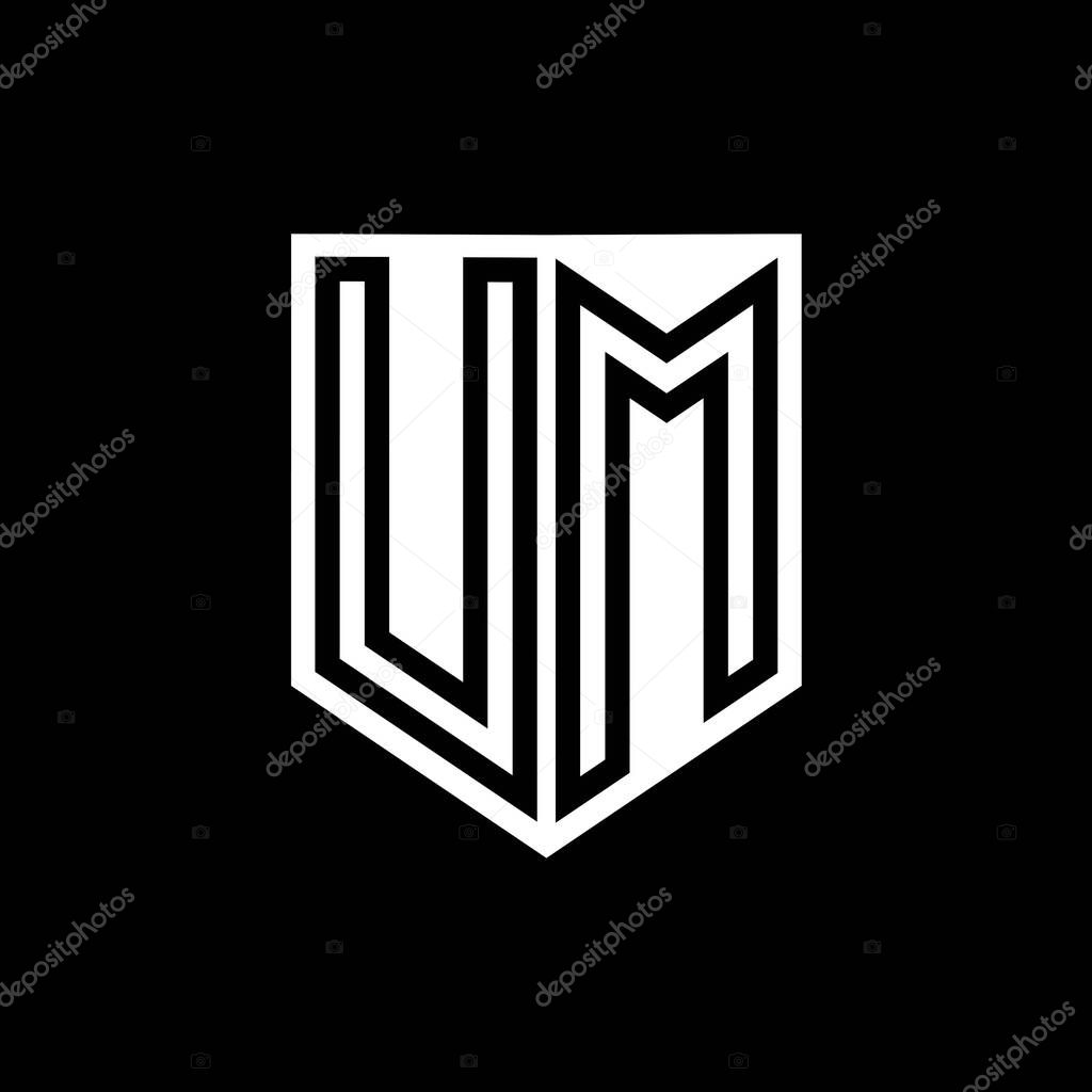 UM Letter Logo monogram shield geometric line inside shield style design template