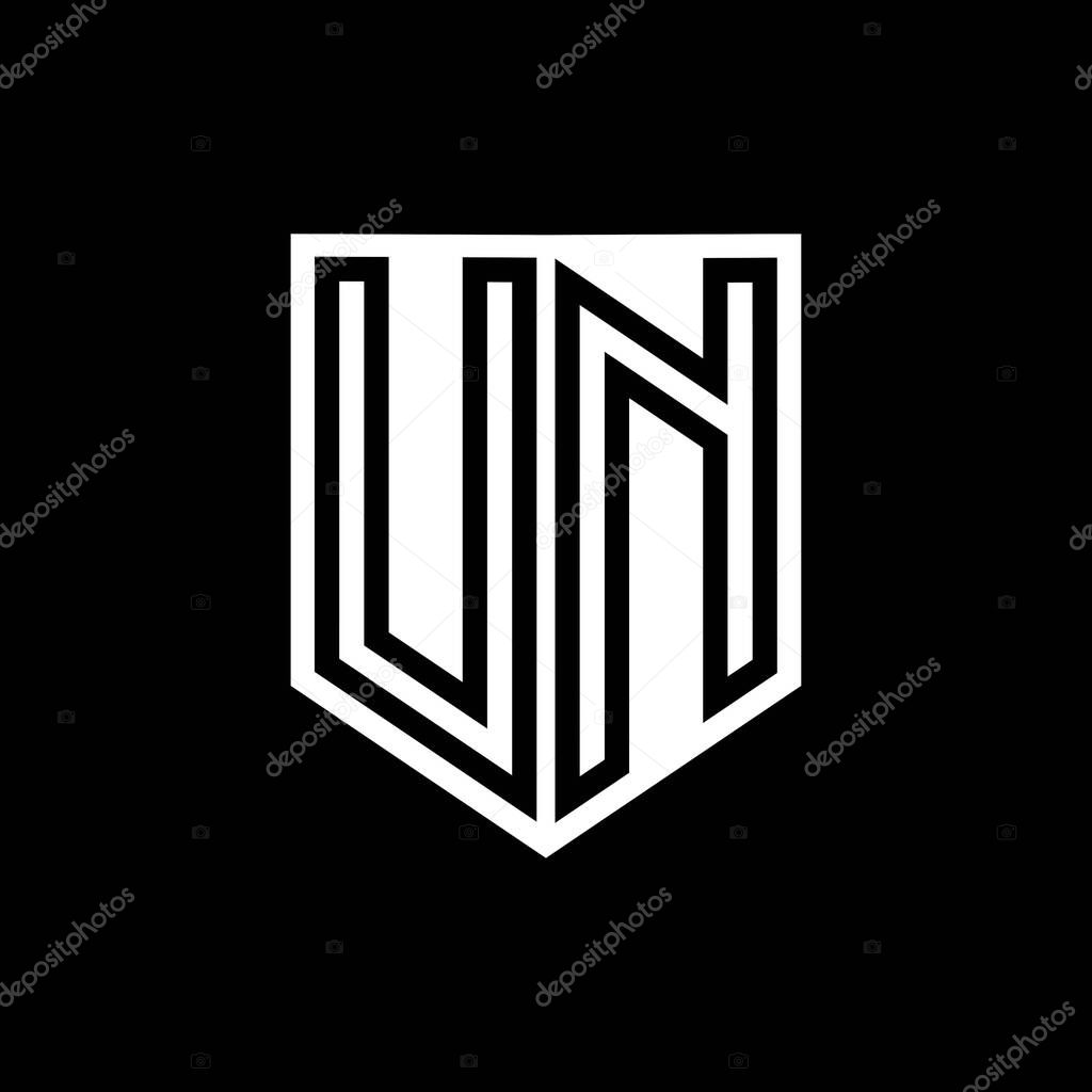 UN Letter Logo monogram shield geometric line inside shield style design template
