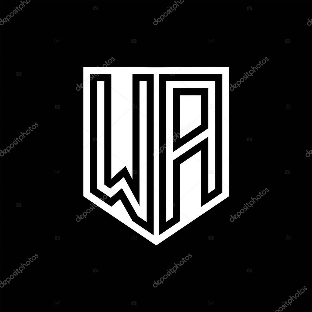 WA Letter Logo monogram shield geometric line inside shield style design template