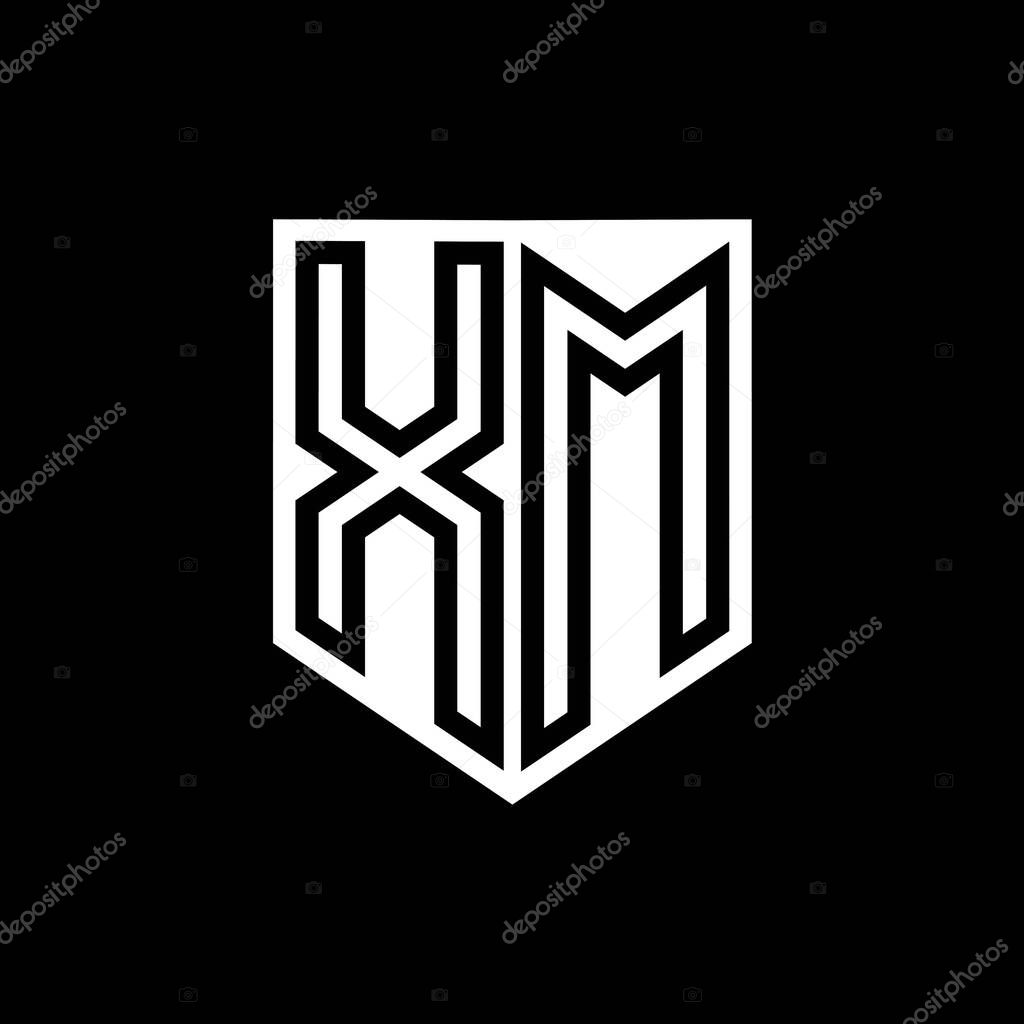 XM Letter Logo monogram shield geometric line inside shield style design template
