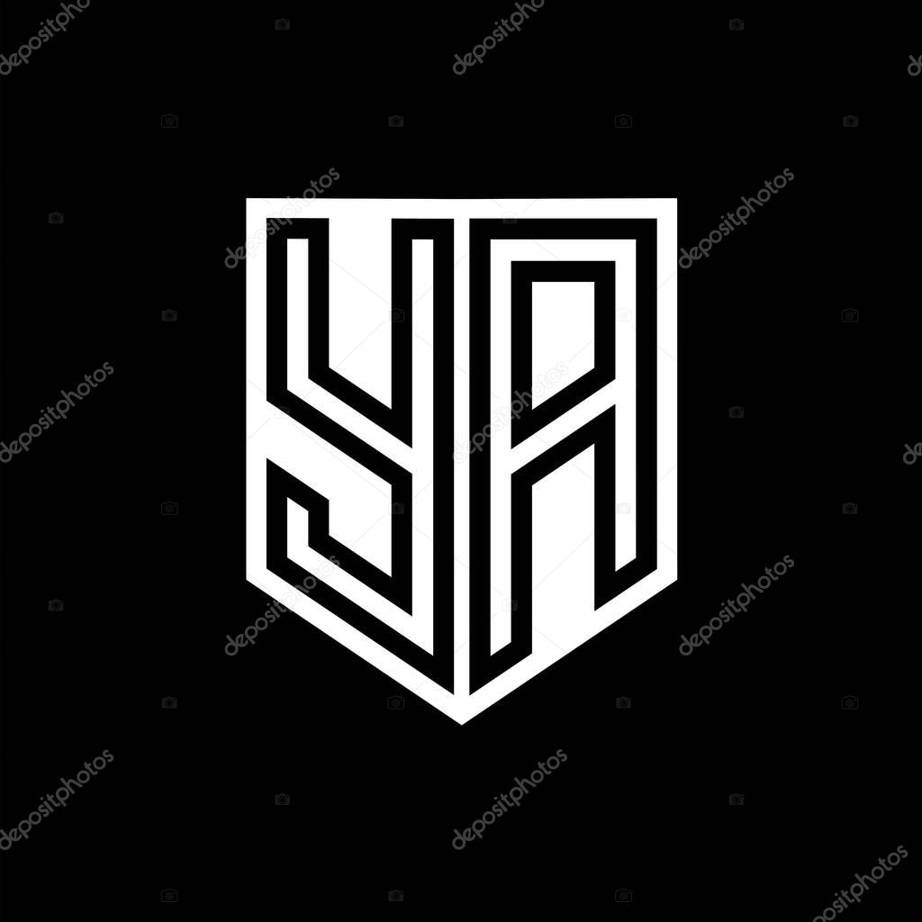 YA Letter Logo monogram shield geometric line inside shield style design template