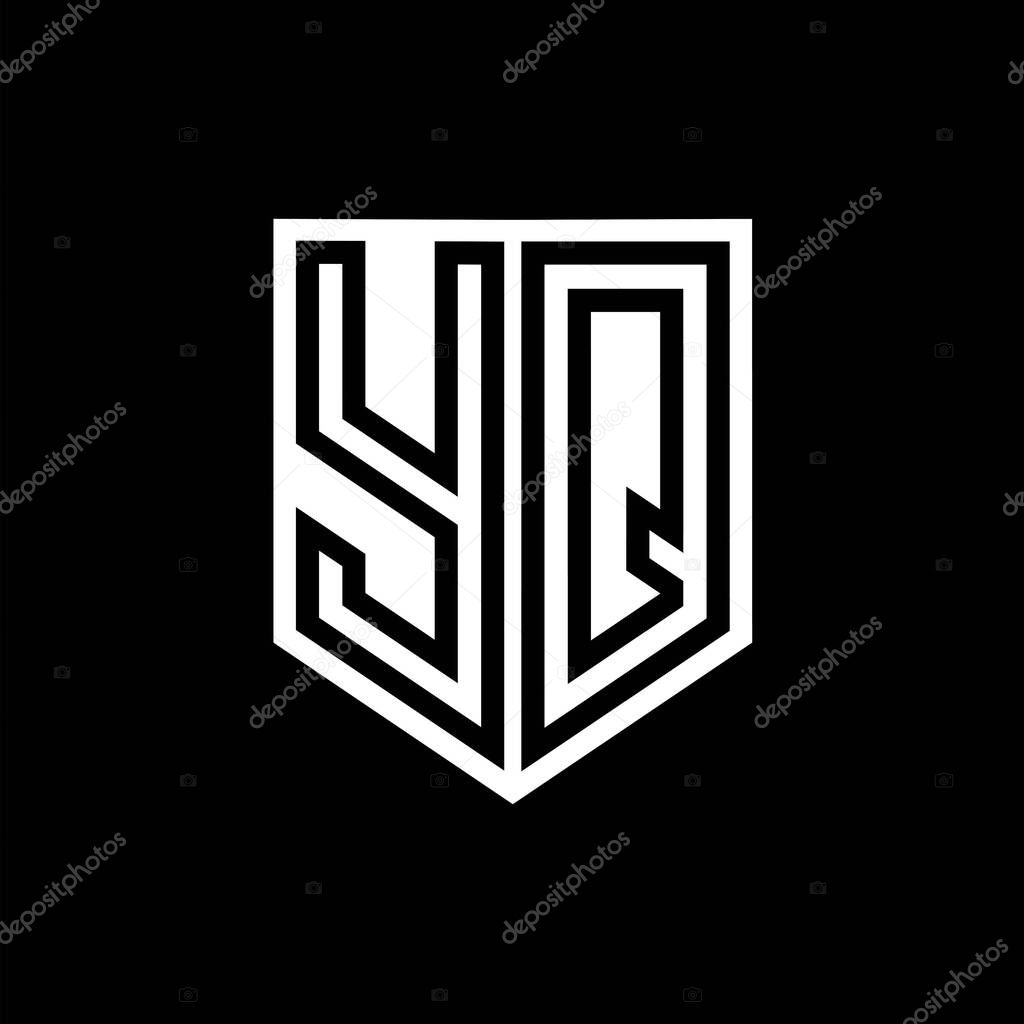 YQ Letter Logo monogram shield geometric line inside shield style design template