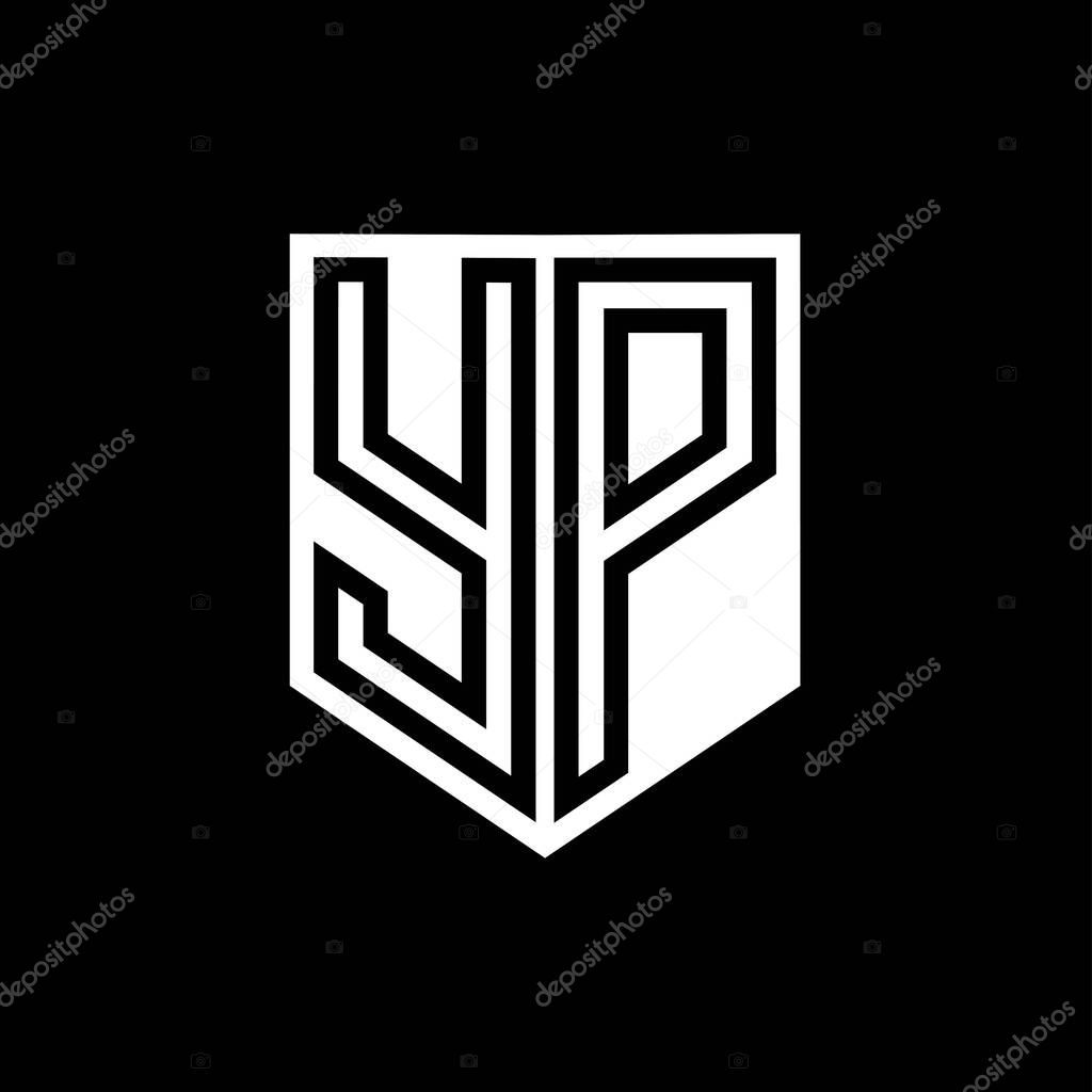 YP Letter Logo monogram shield geometric line inside shield style design template