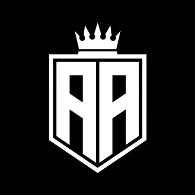 AA Harfi Logosu monogramı. Siyah ve beyaz tasarım şablonlu kalın kalkan geometrik şekli.