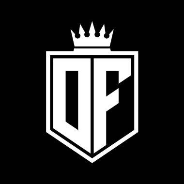 DF Harf Logosu monogramı. Siyah ve beyaz tasarım şablonlu kalın kalkan geometrik şekli.