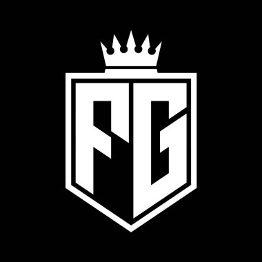 FG Harf Logosu monogramı. Siyah ve beyaz tasarım şablonlu kalın kalkan geometrik şekli.