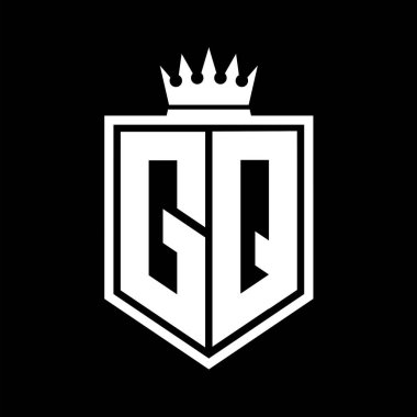 GQ Harfi Logosu monogramı. Siyah ve beyaz tasarım şablonlu kalın kalkan geometrik şekli.