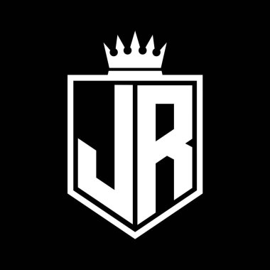 JR Letter Logosu koyu renkli kalkan geometrik şekli ve siyah-beyaz tasarım şablonu.
