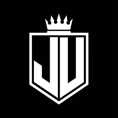 JU Letter Logosu koyu renkli kalkan geometrik şekli ve siyah-beyaz tasarım şablonu