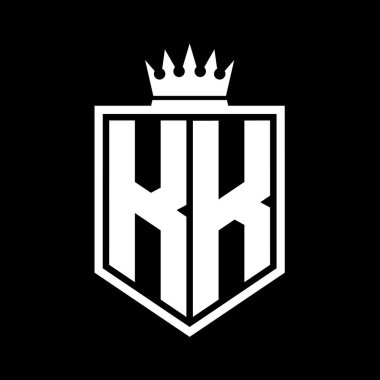 KK Harfi Logosu monogramı. Siyah ve beyaz tasarım şablonlu kalın kalkan geometrik şekli.