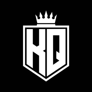 KQ Harfi Logosu monogramı. Siyah ve beyaz tasarım şablonlu kalın kalkan geometrik şekli.