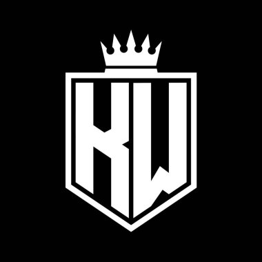 KW Harf Logosu monogramı. Siyah ve beyaz tasarım şablonlu kalın kalkan geometrik şekli.