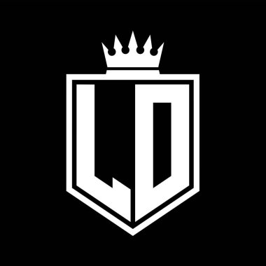 LD Harfi Logosu monogramı. Siyah ve beyaz tasarım şablonlu kalın kalkan geometrik şekli.