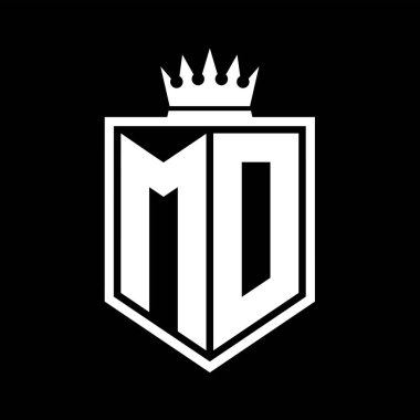 MD Harf Logosu koyu renkli kalkan geometrik şekli ile kaplama ana hatları siyah ve beyaz tasarım şablonu