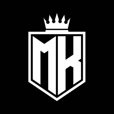 MK Harf Logosu monogramı. Siyah ve beyaz tasarım şablonlu kalın kalkan geometrik şekli.