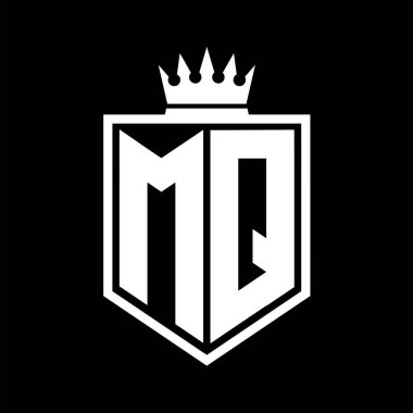 MQ Harf Logosu koyu renkli kalkan geometrik şekli ve siyah beyaz tasarım şablonu.