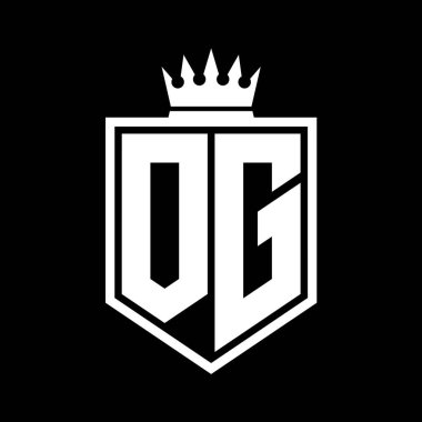OG Harf Logosu monogramı. Siyah ve beyaz tasarım şablonlu kalın kalkan geometrik şekli.
