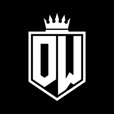 OW Harf Logosu koyu renkli kalkan geometrik şekli ve siyah-beyaz tasarım şablonu.