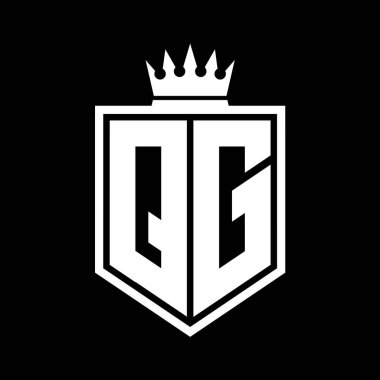 QG Harf Logosu monogramı. Siyah ve beyaz tasarım şablonlu kalın kalkan geometrik şekli.
