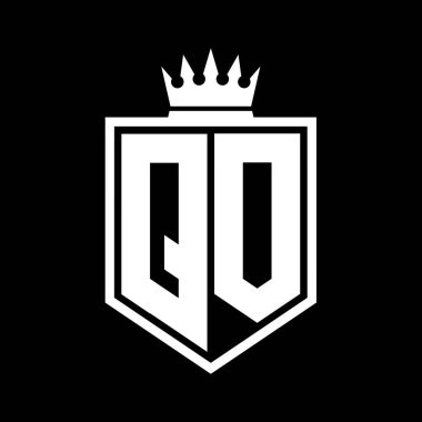 QO Harf Logosu koyu renkli kalkan geometrik şekli ve siyah-beyaz tasarım şablonu.