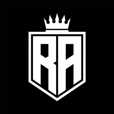 RA Harfi Logosu monogramı. Siyah ve beyaz tasarım şablonlu kalın kalkan geometrik şekli.
