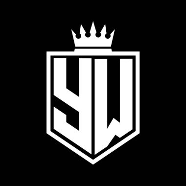 YW Harf Logosu monogramı. Siyah ve beyaz tasarım şablonlu kalın kalkan geometrik şekli.
