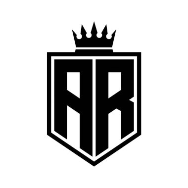 AR Harfi Logosu monogramı. Siyah ve beyaz tasarım şablonlu kalın kalkan geometrik şekli.