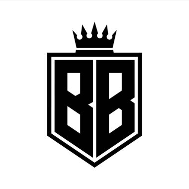BB Harf Logosu koyu renkli kalkan geometrik şekli ve taç hatları siyah ve beyaz tasarım şablonu