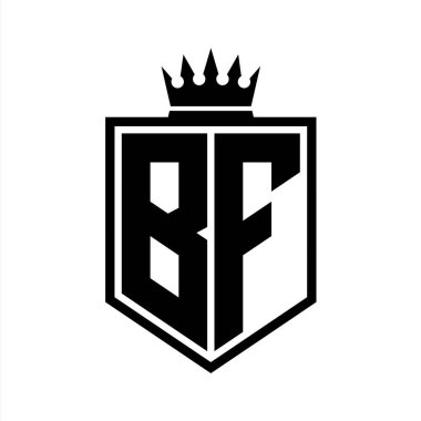 BF Harf Logosu monogramı. Siyah ve beyaz tasarım şablonlu kalın kalkan geometrik şekli.