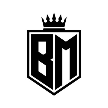 BM Harfi Logosu monogramı. Siyah ve beyaz tasarım şablonlu kalın kalkan geometrik şekli.
