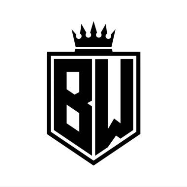 BW Harf Logosu monogramı. Siyah ve beyaz tasarım şablonlu kalın kalkan geometrik şekli.