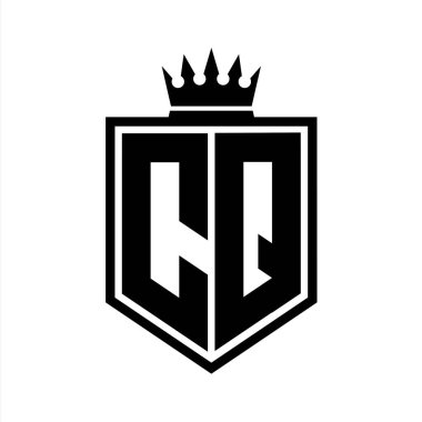 CQ Harf Logosu koyu renkli kalkan geometrik şekli ve siyah-beyaz tasarım şablonu.