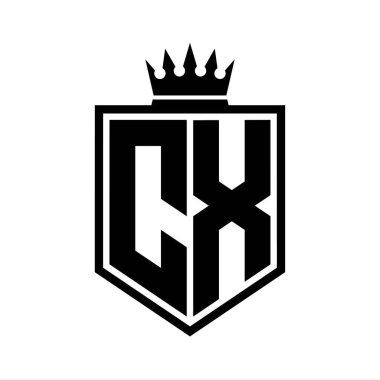 CX Harf Logosu koyu renkli kalkan geometrik şekli ve siyah-beyaz tasarım şablonu.