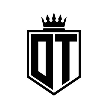 DT Harfi Logosu monogramı. Siyah ve beyaz tasarım şablonlu kalın kalkan geometrik şekli.