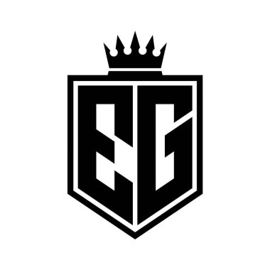 EG Harf Logosu monogramı. Siyah ve beyaz tasarım şablonlu kalın kalkan geometrik şekli.